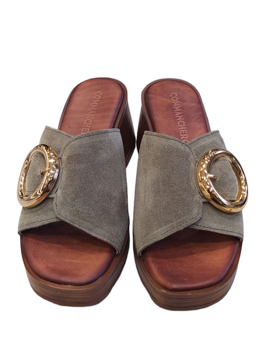 Suede Mule cu Gros Toc în Culoare Verde