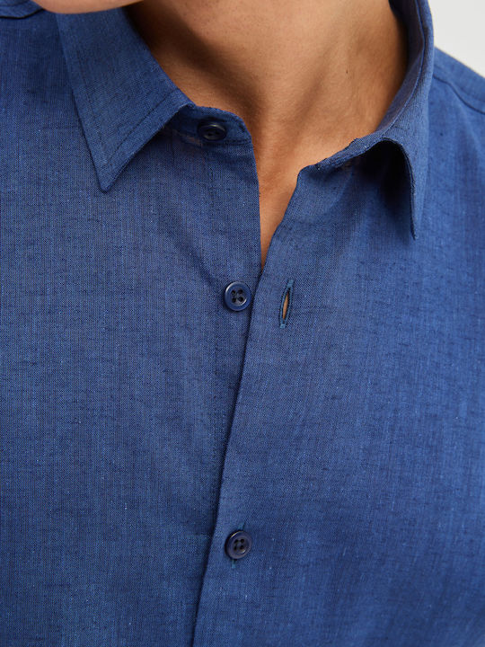 Short-sleeved Linen Shirt Blue