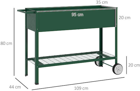 Outsunny Външна саксия с основа за инструменти и долен рафт метал 109x44x80 см зелена