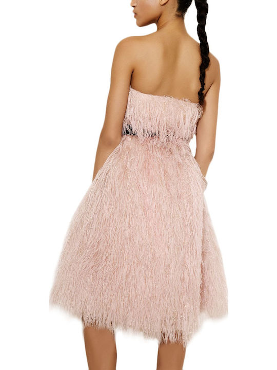 Καλοκαιρινό Midi Φόρεμα για Γάμο / Βάπτιση Strapless Ροζ