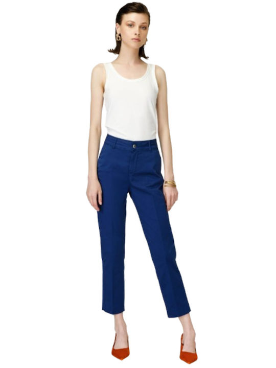 Sarah Lawrence Women's Capri Chino Trousers in Straight Line Blue