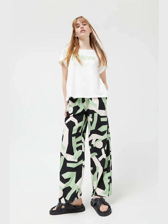 Compania Fantastica Γυναικεία Ψηλόμεση Υφασμάτινη Παντελόνα με Λάστιχο σε Loose Εφαρμογή Multicolour