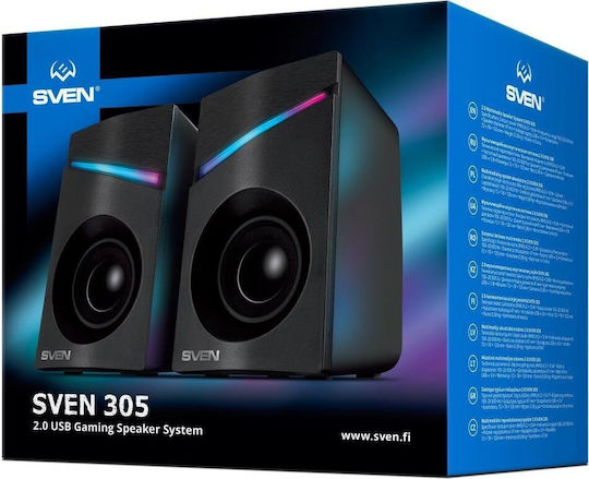 Sven 305 Ηχεία Υπολογιστή 2.0 με RGB Φωτισμό και Ισχύ 6W Μαύρα