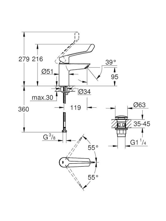 Grohe Eurosmart Mixing Handicap Faucet Sink Faucet Silver