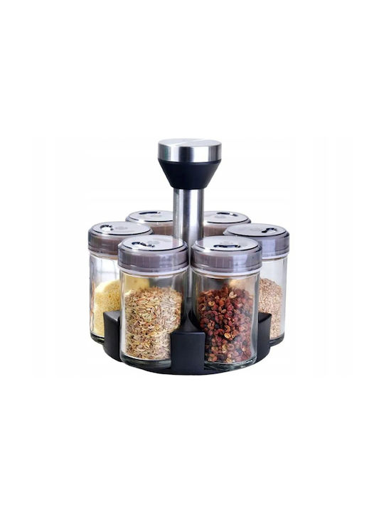 Glass Tabletop Rotating Spice Rack Black 6pcs