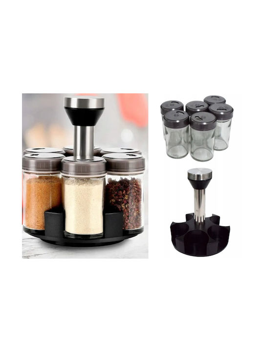 Glass Tabletop Rotating Spice Rack Black 6pcs