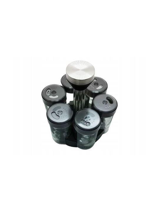 Glass Tabletop Rotating Spice Rack Black 6pcs