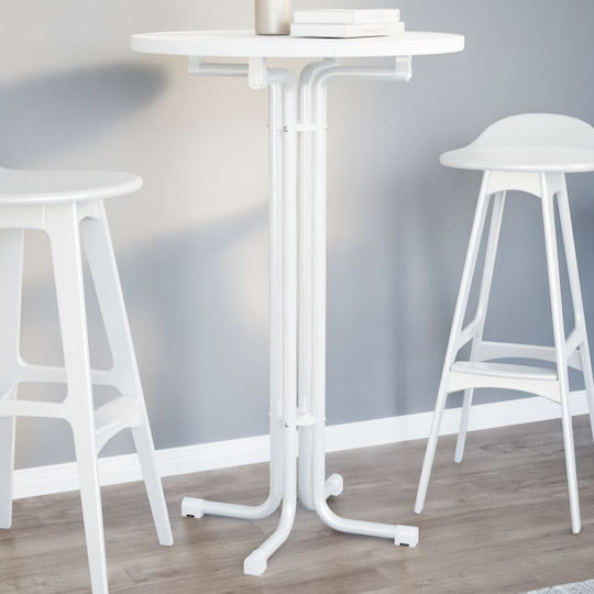 vidaXL Round Bar Table Collapsible Wooden with Metal Frame White 70x70x110 cm