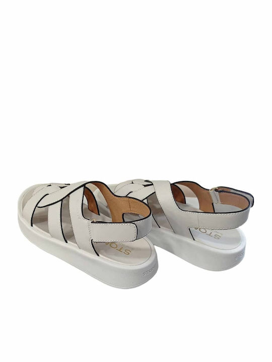 Leder Flache Sandalen für Damen Anatomisch in Weiß Farbe