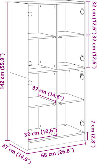 Wohnzimmer Vitrine aus Spanplatte mit Verglasung Braune 68x37x142cm