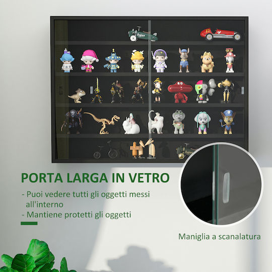 Wall-Mounted Living Room Display Cabinet Made of Particle Board Black with Glass 80x9.5x60cm