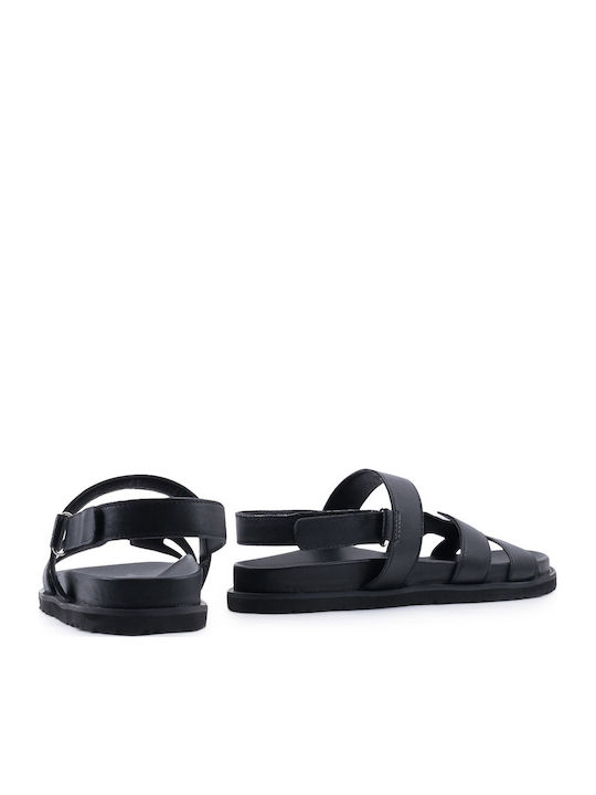 Leather Women's Flat Sandals Flatforms in Black Color