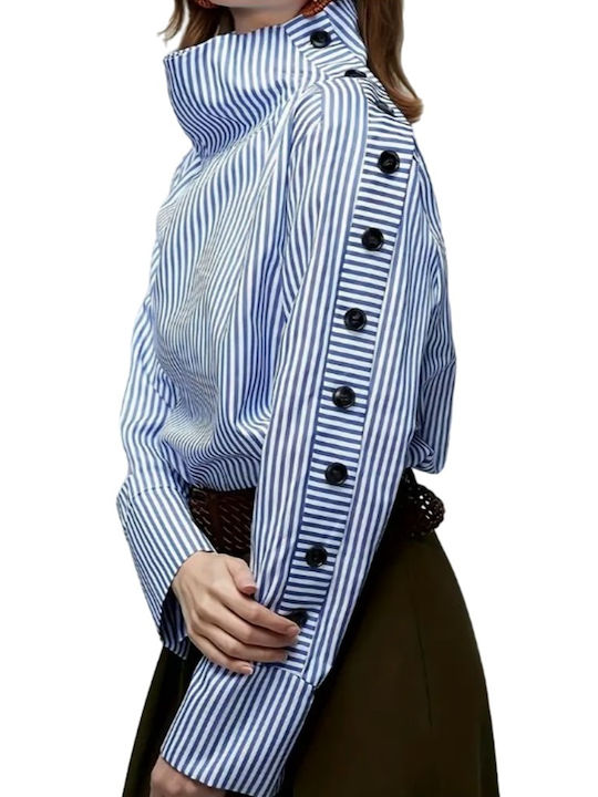 Mdl Women's Blouse Long Sleeve Striped Light Blue