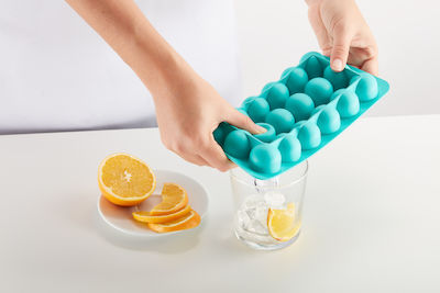 Lekue Silicone Ice Cube Tray Sphere 18 Slots with Lid Blue 882364