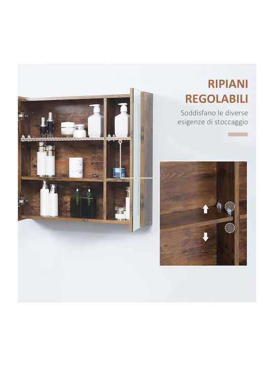 Kleankin Bathroom Mirror Led made of Particle Board with Shelf 70x15cm Brown