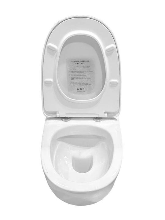 Rak Ceramics Wandhängende Toilette Randlos mit Spülung mit Schlank Deckel Duroplast Sanftes Schließen Weiße