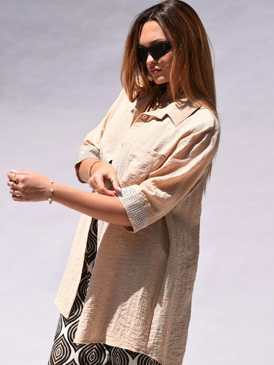 Damen Leinen Hemd Beige