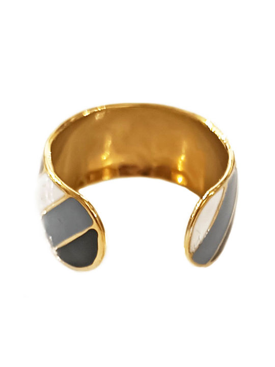 Women's Ring Gold Striped Black Gray White Baria