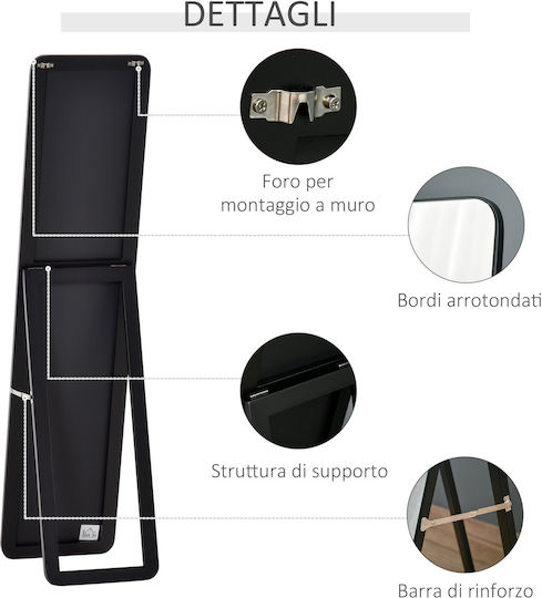 HomCom Oglindă De Podea Cu Cadru Din Lemn Negru 156x43cm