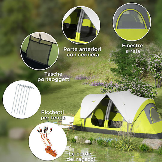 Outsunny Camping Tent Tunnel Green with Double Cloth 3 Seasons for 4 People 450x215x180cm