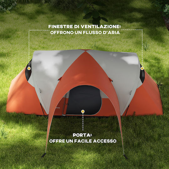 Outsunny Campingzelt Tunnel Orange 4 Jahreszeiten für 6 Personen 550x300x198cm