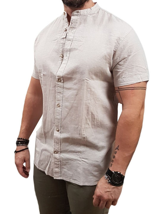 Jack & Jones Men's Shirt Short Sleeve Linen Crockery - Ecru