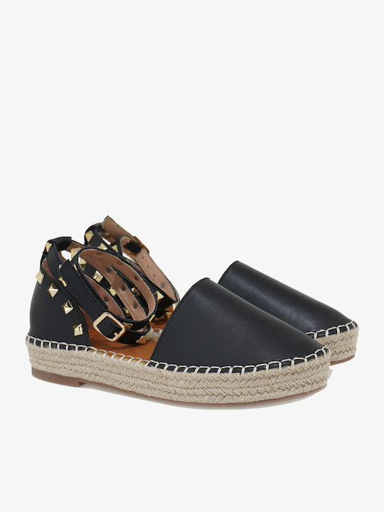 Lederne Damen Espadrilles mit Nieten in Schwarz Farbe