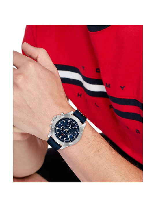 Tommy Hilfiger Sport Uhr Chronograph Batterie mit Blau Kautschukarmband