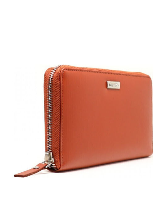Large Leather Women's Wallet Classic with RFID Orange