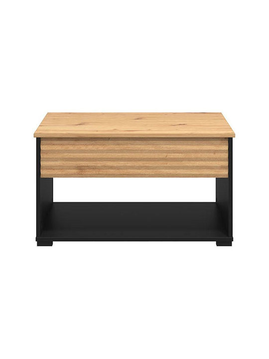 Square Central Coffee Table Taranto Wooden with Lifting Mechanism Black M80xW80xH45cm