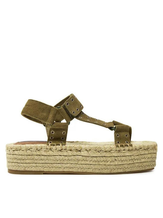 Flache Sandalen für Damen in Khaki Farbe