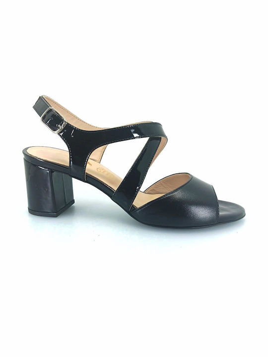 Boxer Leather Women's Sandals Black with Medium Heel