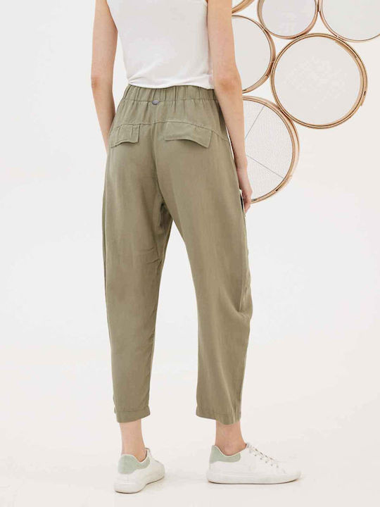 Namaste Damen Leinen Cargo Hose mit Gummizug Beige