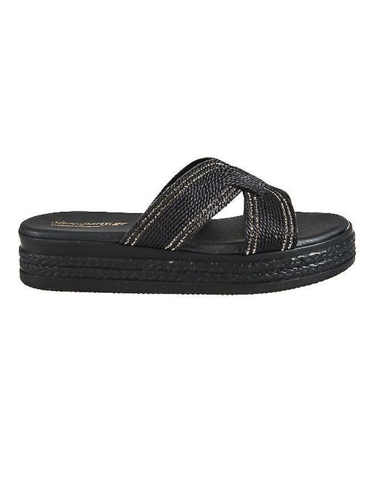 Elenross Women's Flat Sandals Flatforms in Black Color