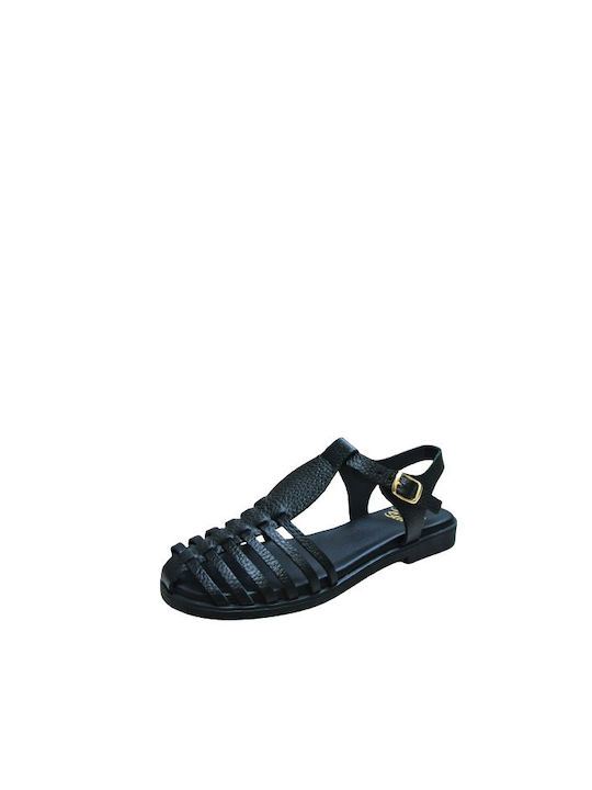 Studio Leather Women's Flat Sandals Anatomic in Black Color