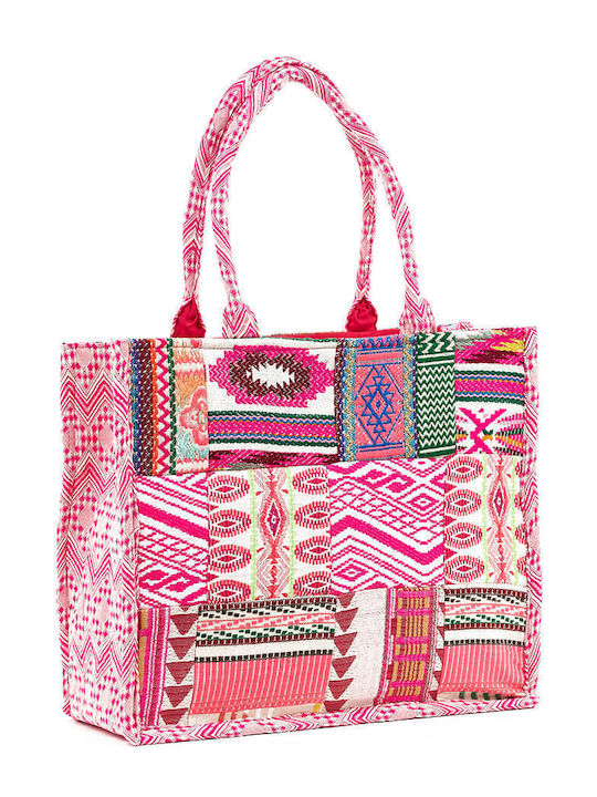 Verde Stoff Strandtasche Fuchsia