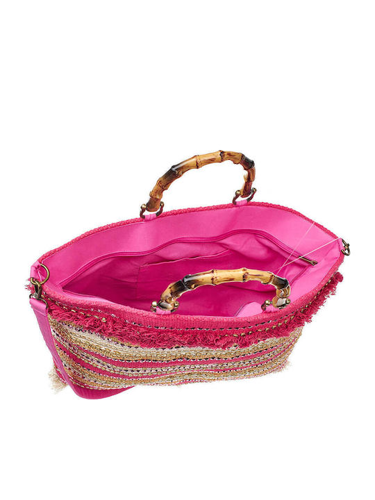 Verde Stoff Strandtasche Fuchsia