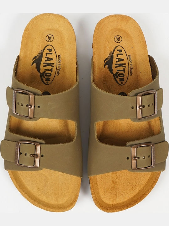 Leather Women's Flat Sandals Anatomic Nobuck Kaki