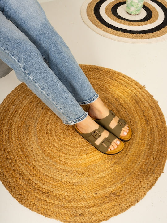 Leather Women's Flat Sandals Anatomic Nobuck Kaki