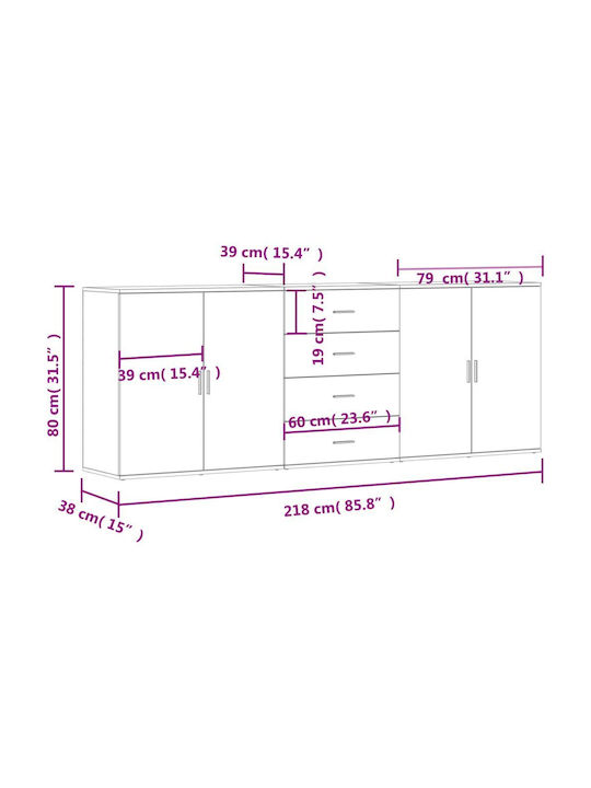 Sideboard Wooden White 218x38x80cm