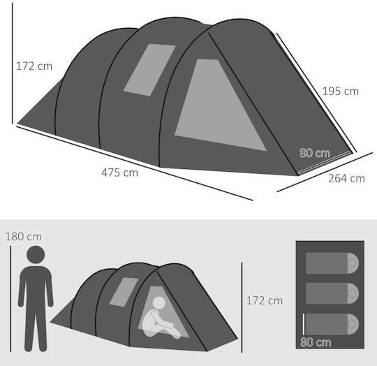 Campingzelt Tunnel Schwarz für 4 Personen 475x264x172cm