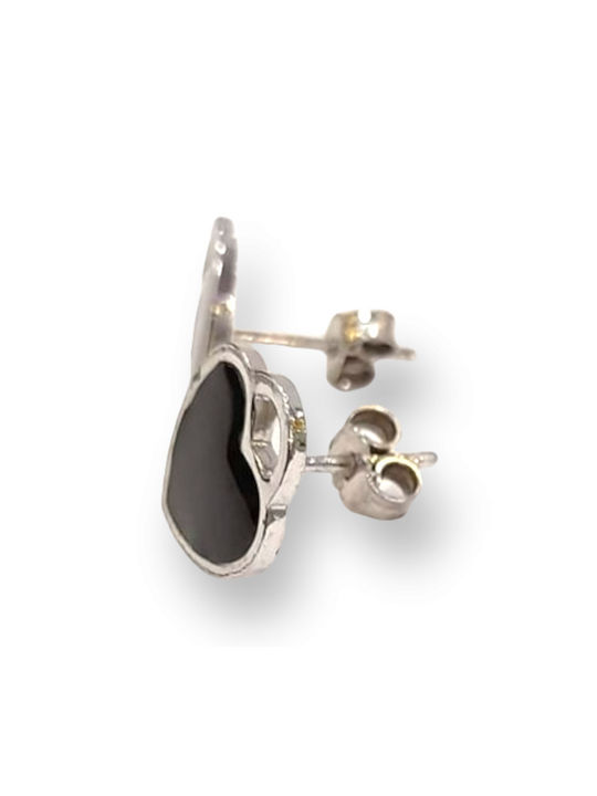 Women's 925 Silver ONE Platinum-Plated Earrings from Italy with Black Heart Design 1.2X1.2cm ER-5009