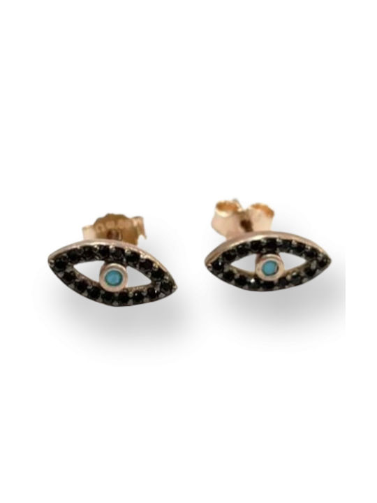 Women's ONE earrings in pink gold sterling silver 925 stud eye design with black cubic zirconia 1x0,2cm