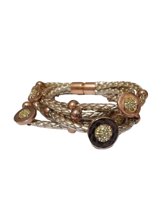 Women's Bracelet with Leather Leather Bracelet with Gold color Gold color motif clasp magnet HBS-101013