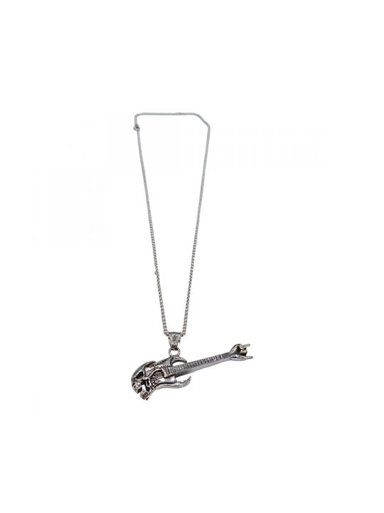 Necklace ONE electric guitar necklace with skull and crossbones in silver color made of stainless steel JK-SP1613