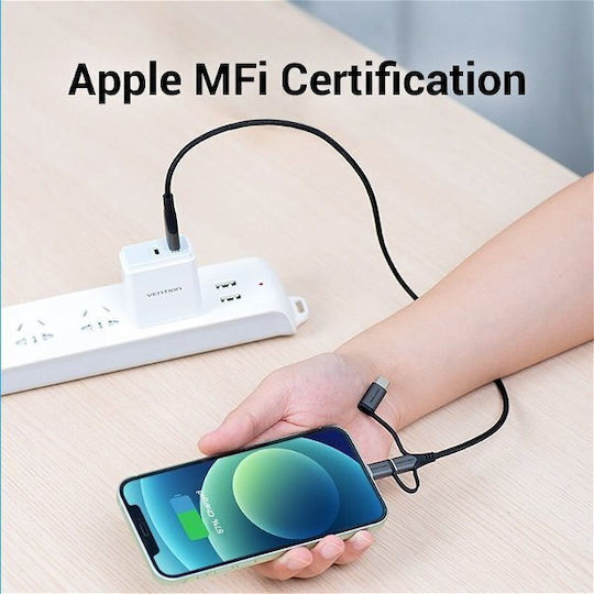 Vention Cablu Braided USB La Micro USB / Type-C / Lightning 2A Gri 1m