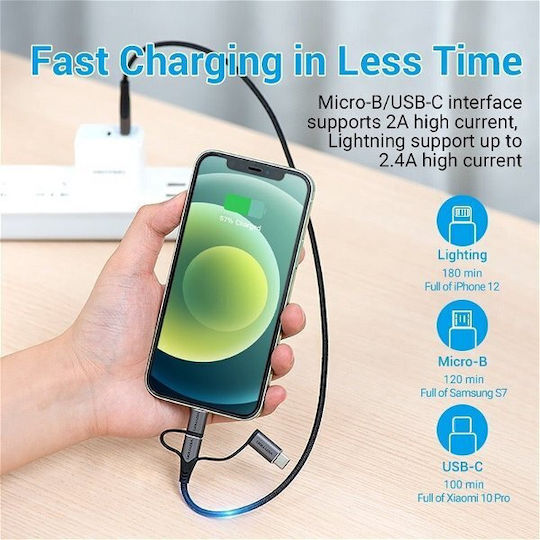 Vention Cablu Braided USB La Micro USB / Type-C / Lightning 2A Gri 1m