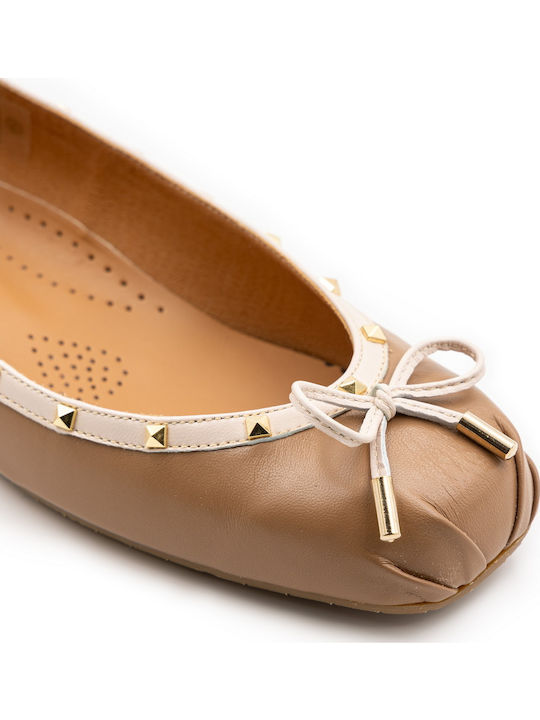 Leder Damen Ballerinas Beige