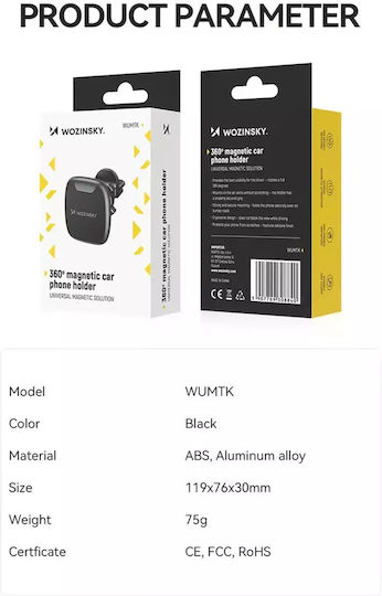 Wozinsky Car Mobile Mount with Magnet Black