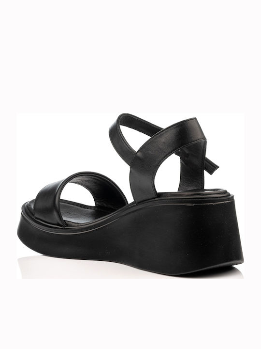 Women's Leather Ankle Strap Platforms Black